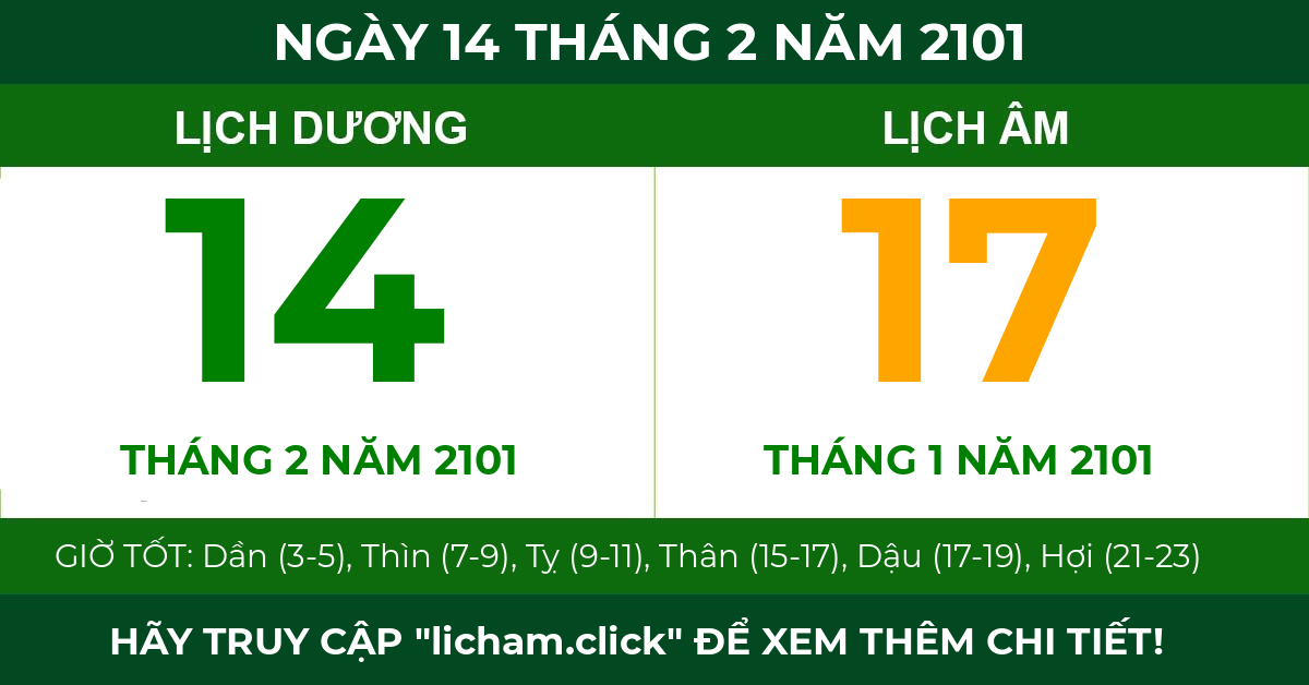 lịch âm ngày 14 tháng 2 năm 2101