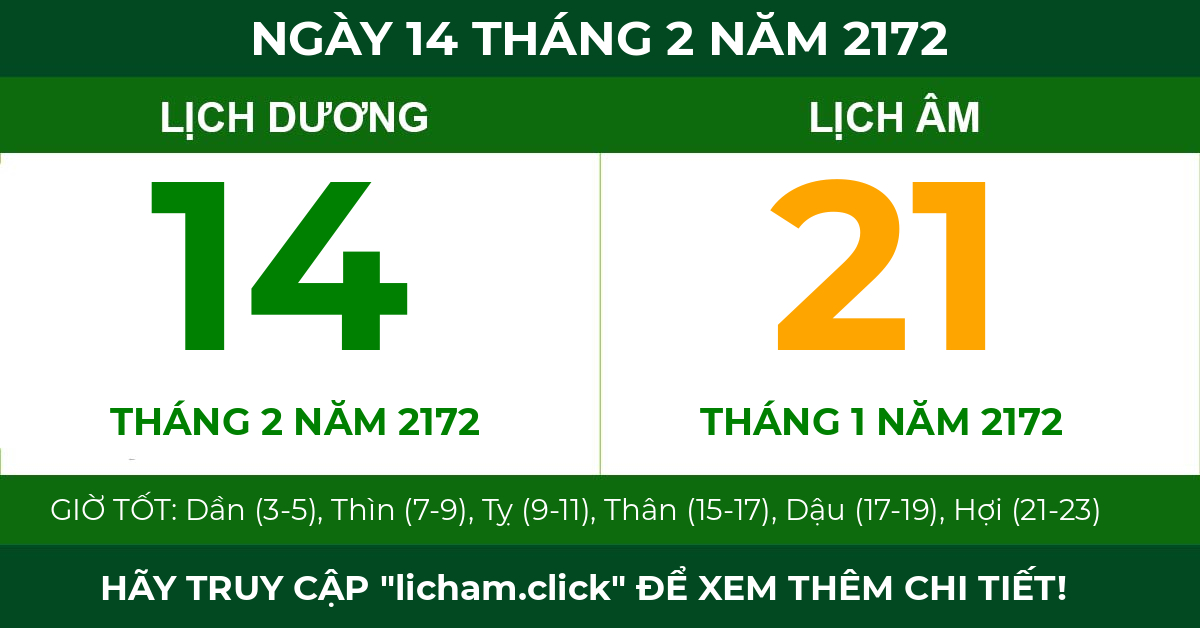 lịch âm ngày 14 tháng 2 năm 2172