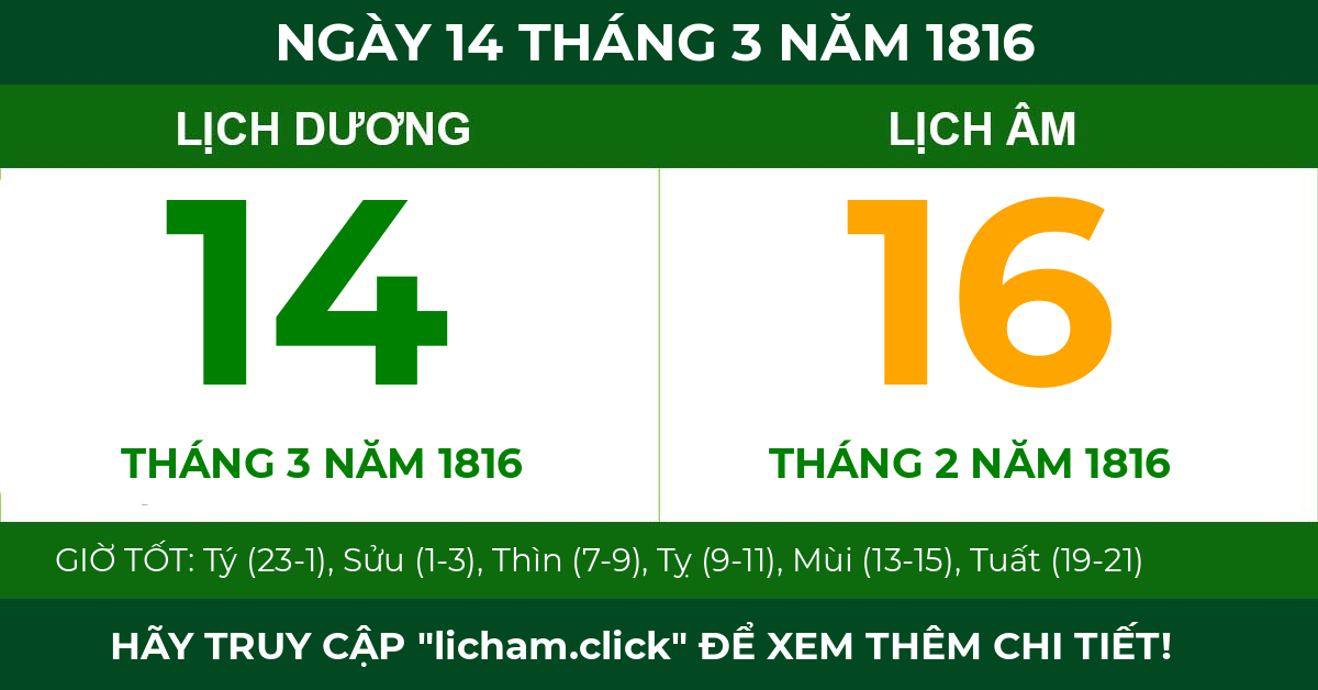 lịch âm ngày 14 tháng 3 năm 1816