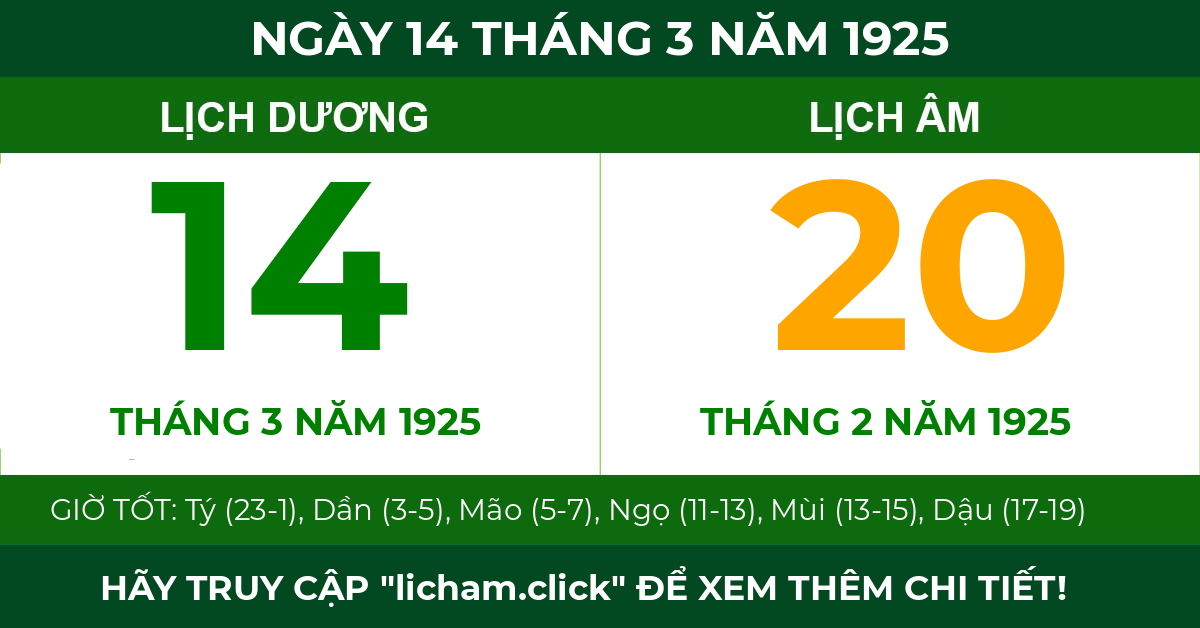 lịch âm ngày 14 tháng 3 năm 1925