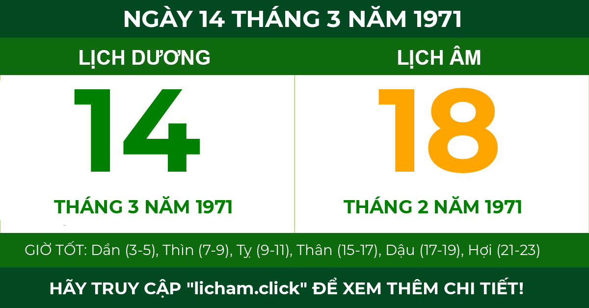 lịch âm ngày 14 tháng 3 năm 1971