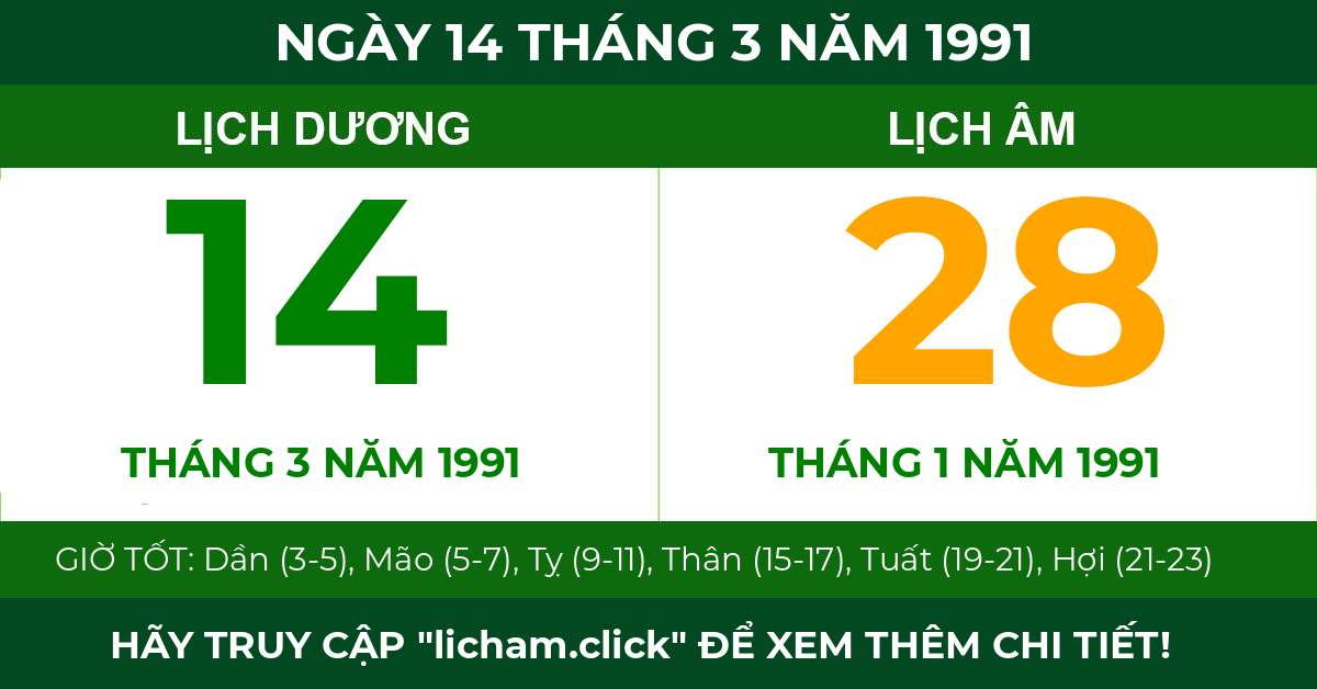 lịch âm ngày 14 tháng 3 năm 1991