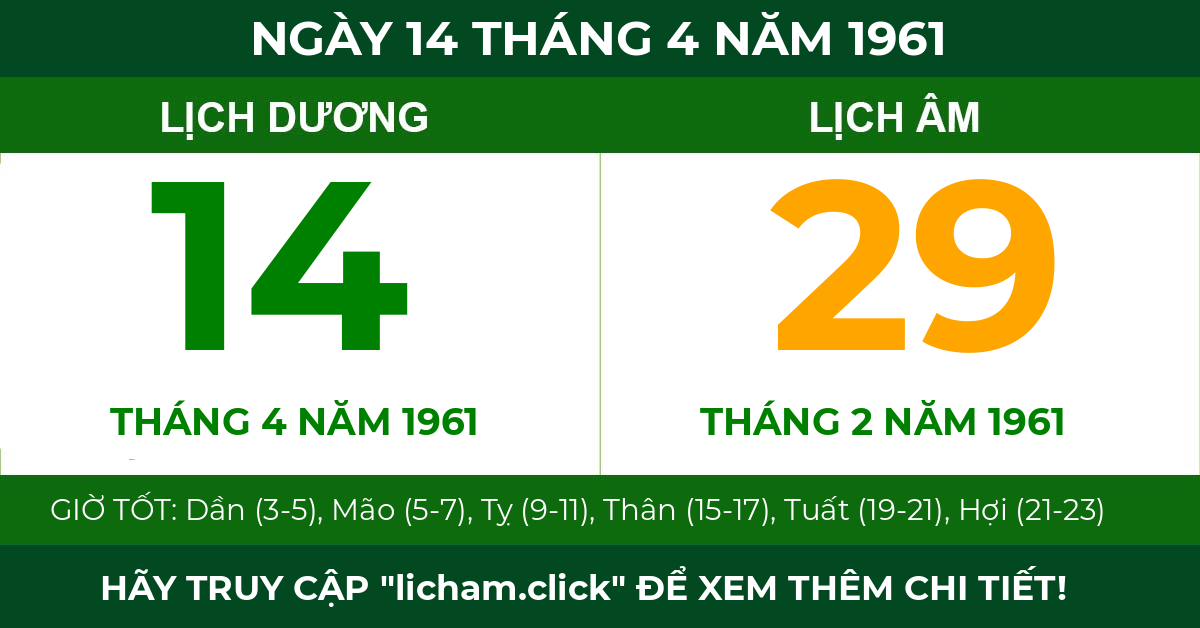 lịch âm ngày 14 tháng 4 năm 1961