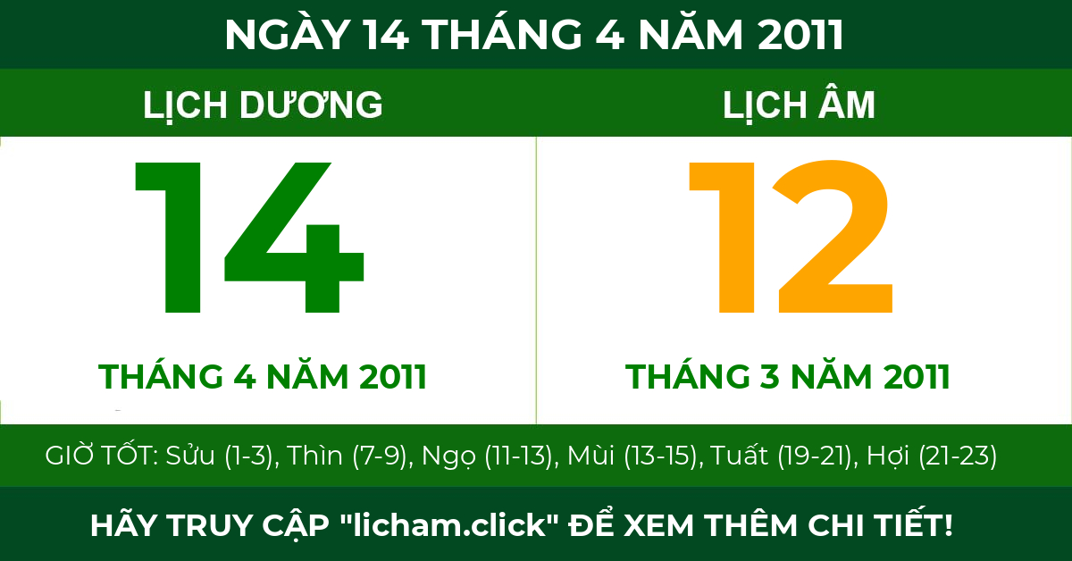 lịch âm ngày 14 tháng 4 năm 2011