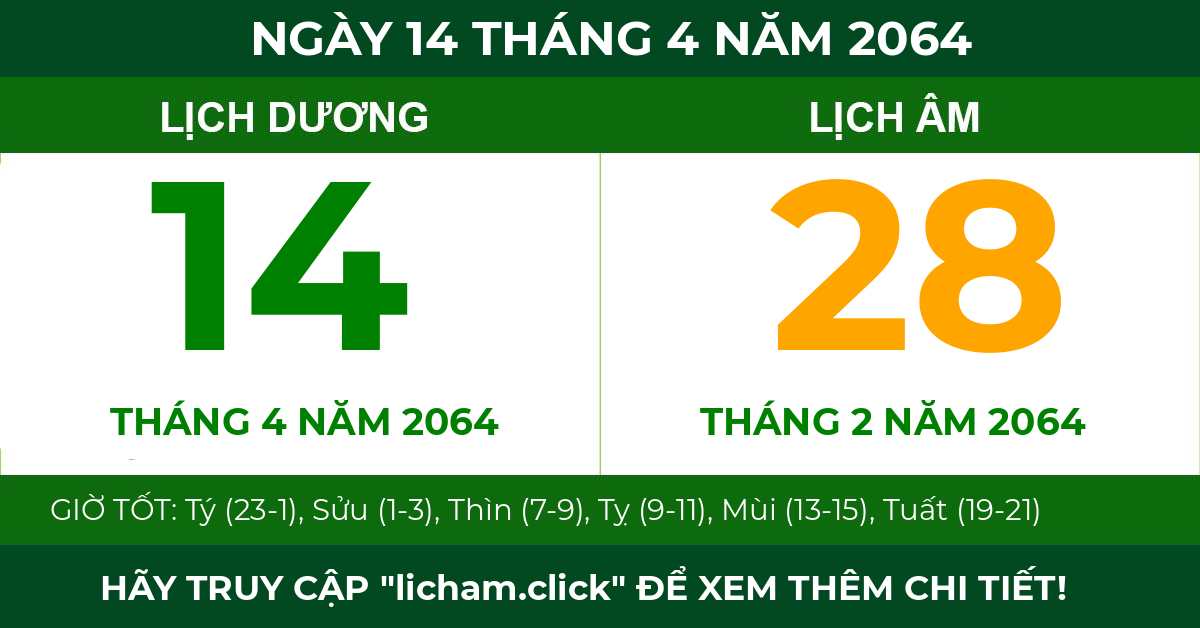 lịch âm ngày 14 tháng 4 năm 2064