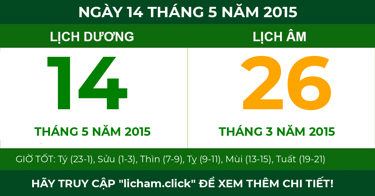 lịch âm ngày 14 tháng 5 năm 2015
