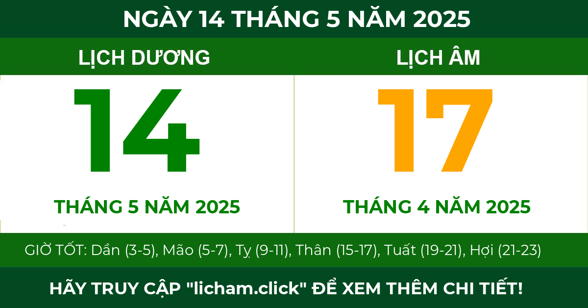 lịch âm ngày 14 tháng 5 năm 2025