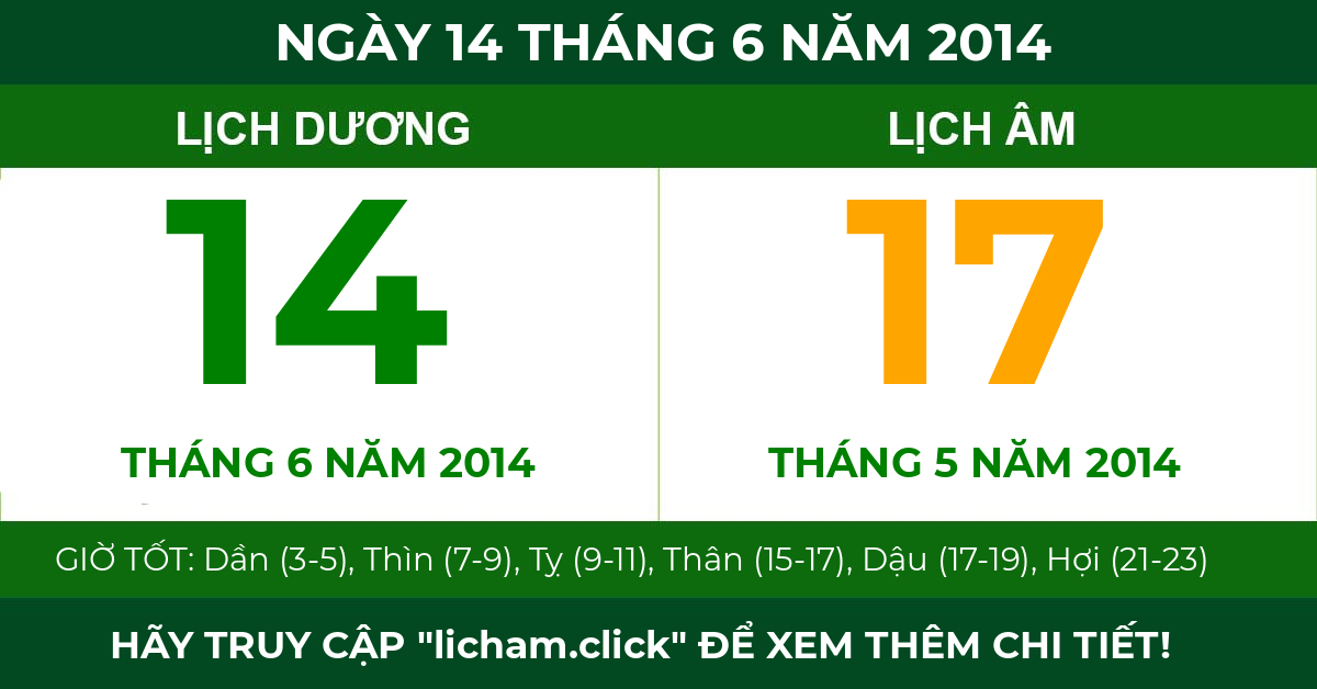 lịch âm ngày 14 tháng 6 năm 2014