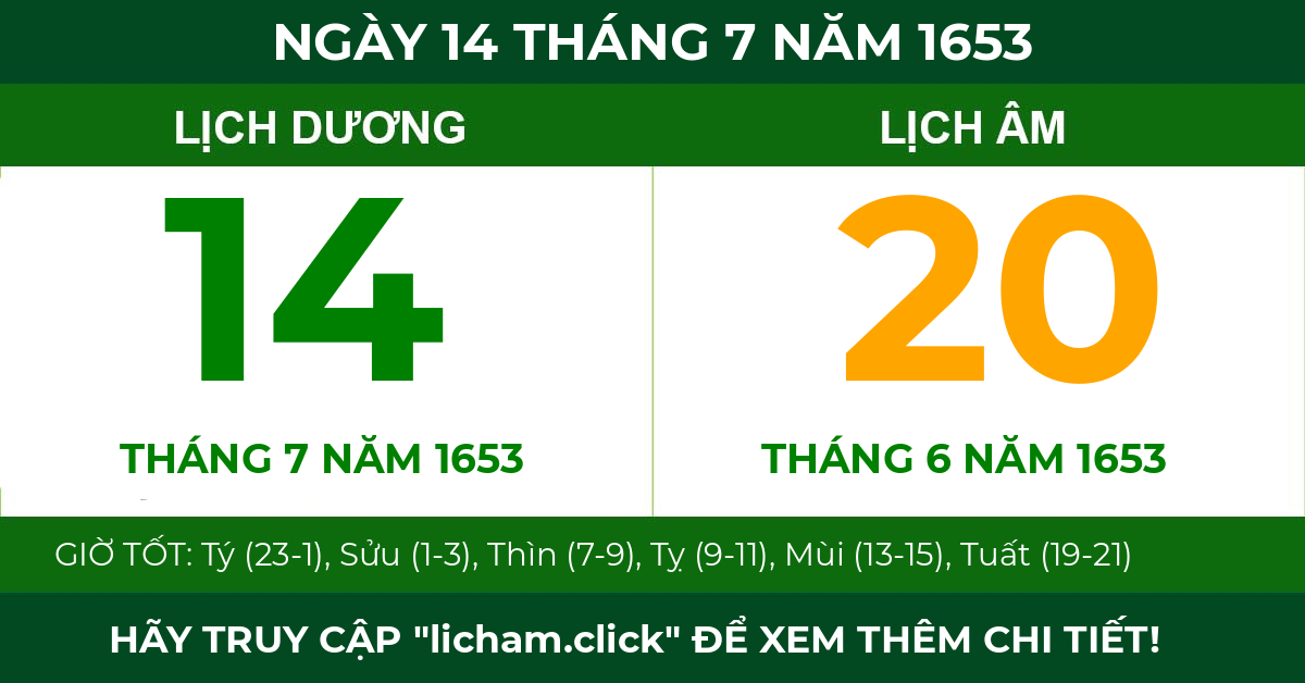 lịch âm ngày 14 tháng 7 năm 1653