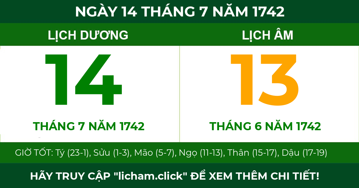 lịch âm ngày 14 tháng 7 năm 1742