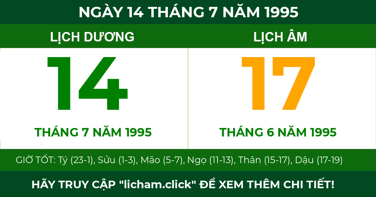lịch âm ngày 14 tháng 7 năm 1995