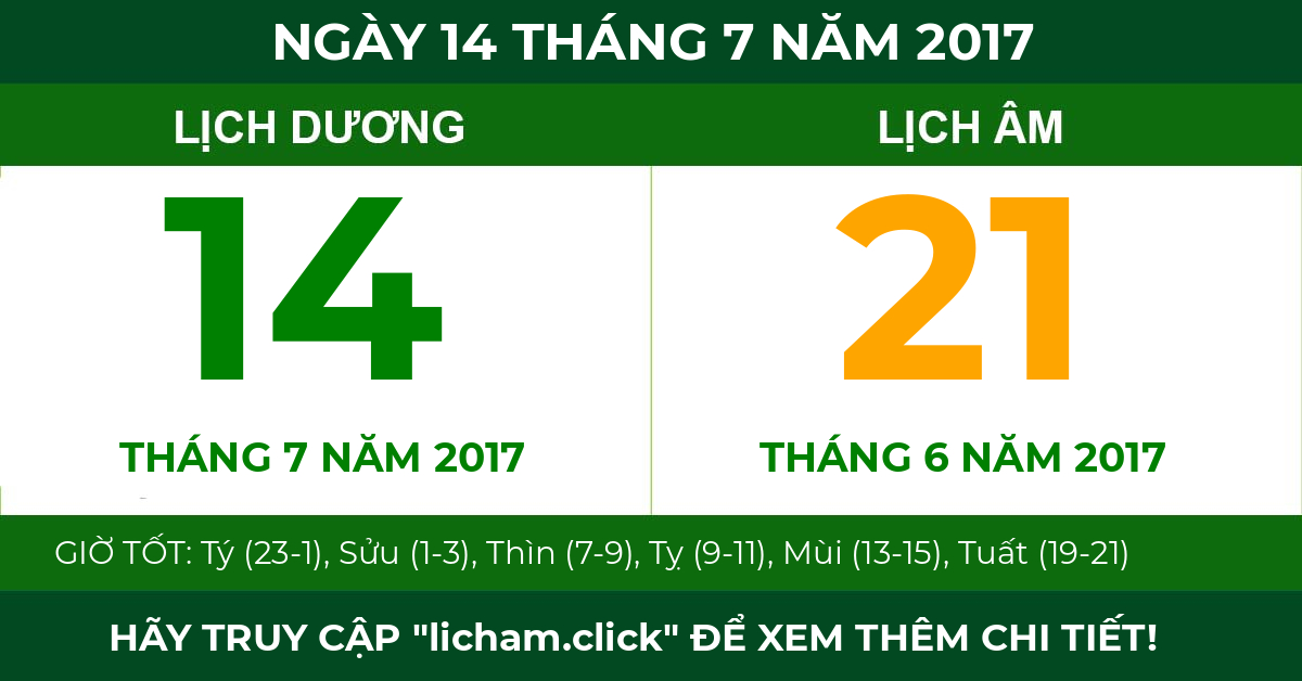 lịch âm ngày 14 tháng 7 năm 2017