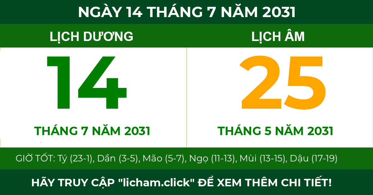 lịch âm ngày 14 tháng 7 năm 2031