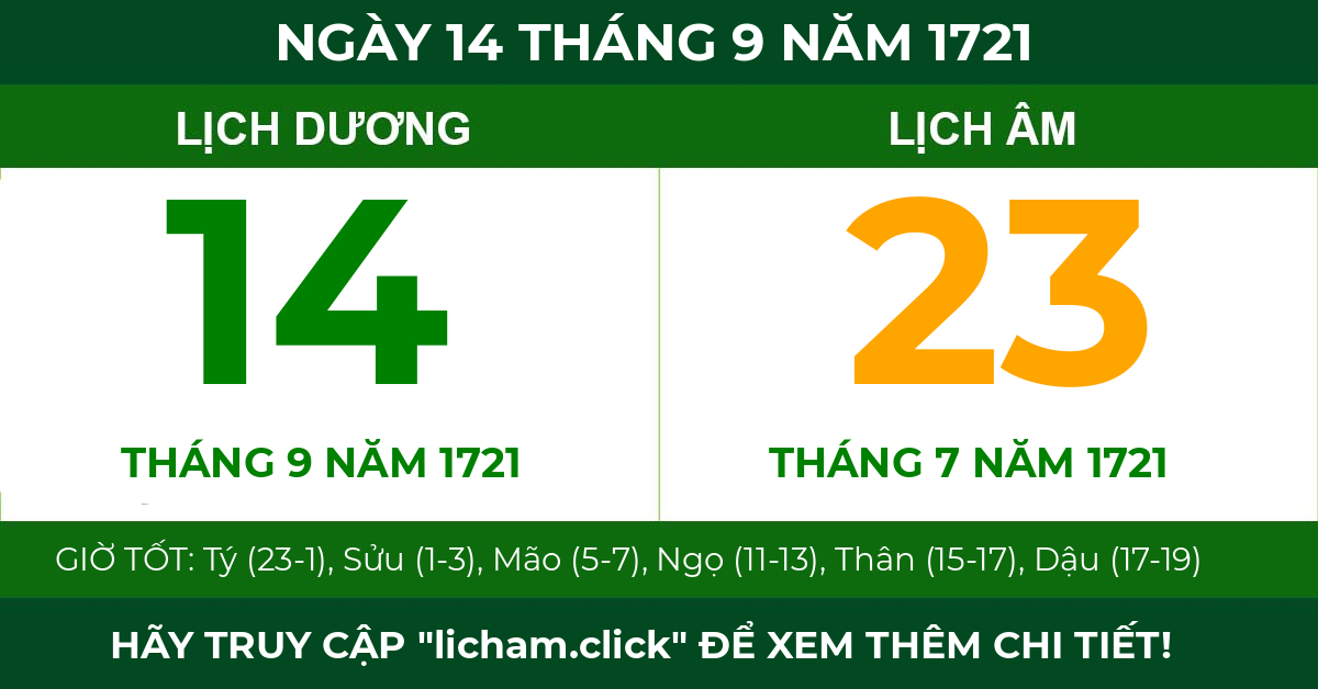 lịch âm ngày 14 tháng 9 năm 1721