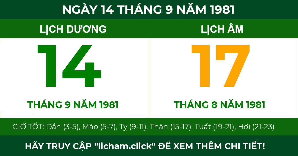 lịch âm ngày 14 tháng 9 năm 1981