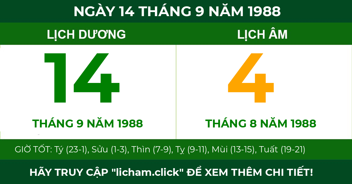 lịch âm ngày 14 tháng 9 năm 1988