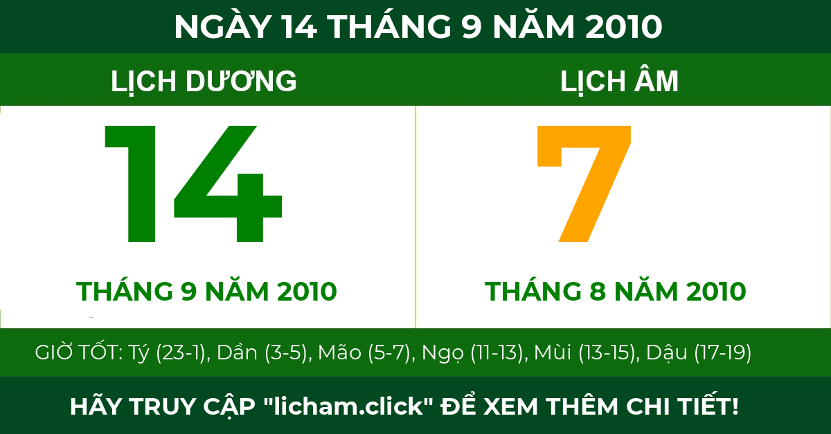 lịch âm ngày 14 tháng 9 năm 2010
