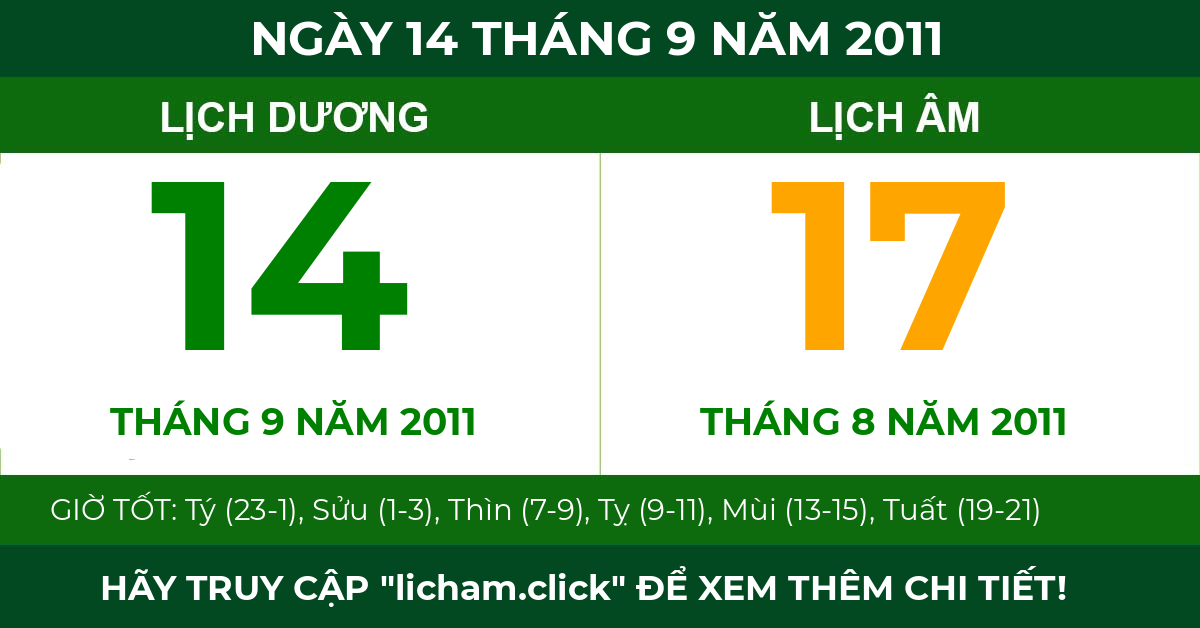lịch âm ngày 14 tháng 9 năm 2011