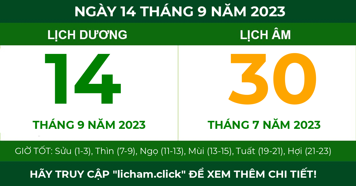 lịch âm ngày 14 tháng 9 năm 2023