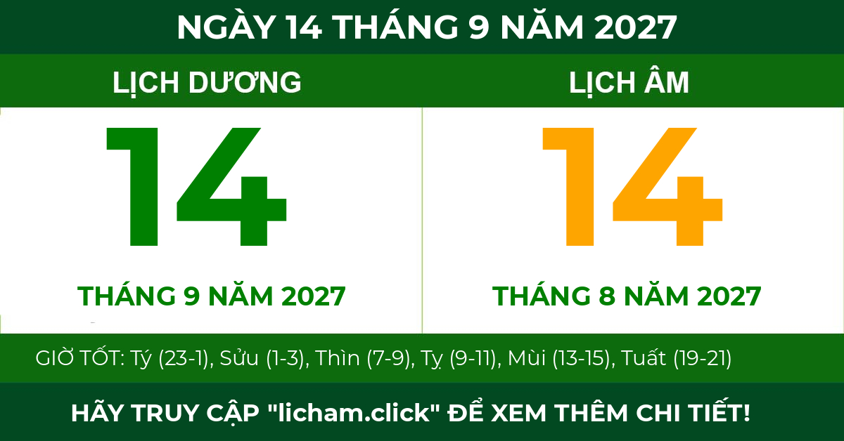 lịch âm ngày 14 tháng 9 năm 2027