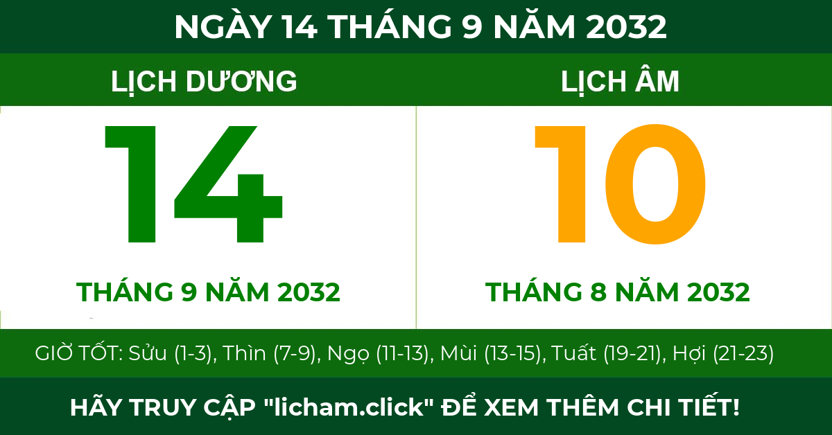 lịch âm ngày 14 tháng 9 năm 2032