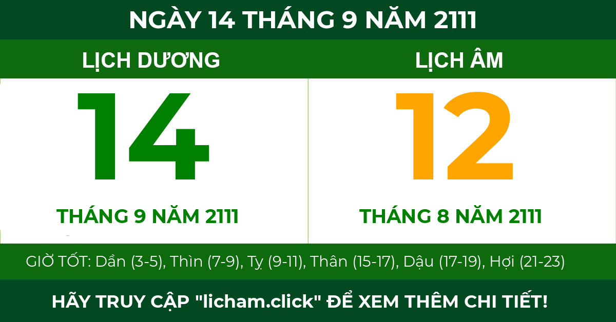 lịch âm ngày 14 tháng 9 năm 2111