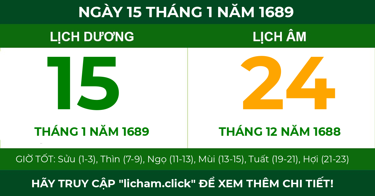 lịch âm ngày 15 tháng 1 năm 1689