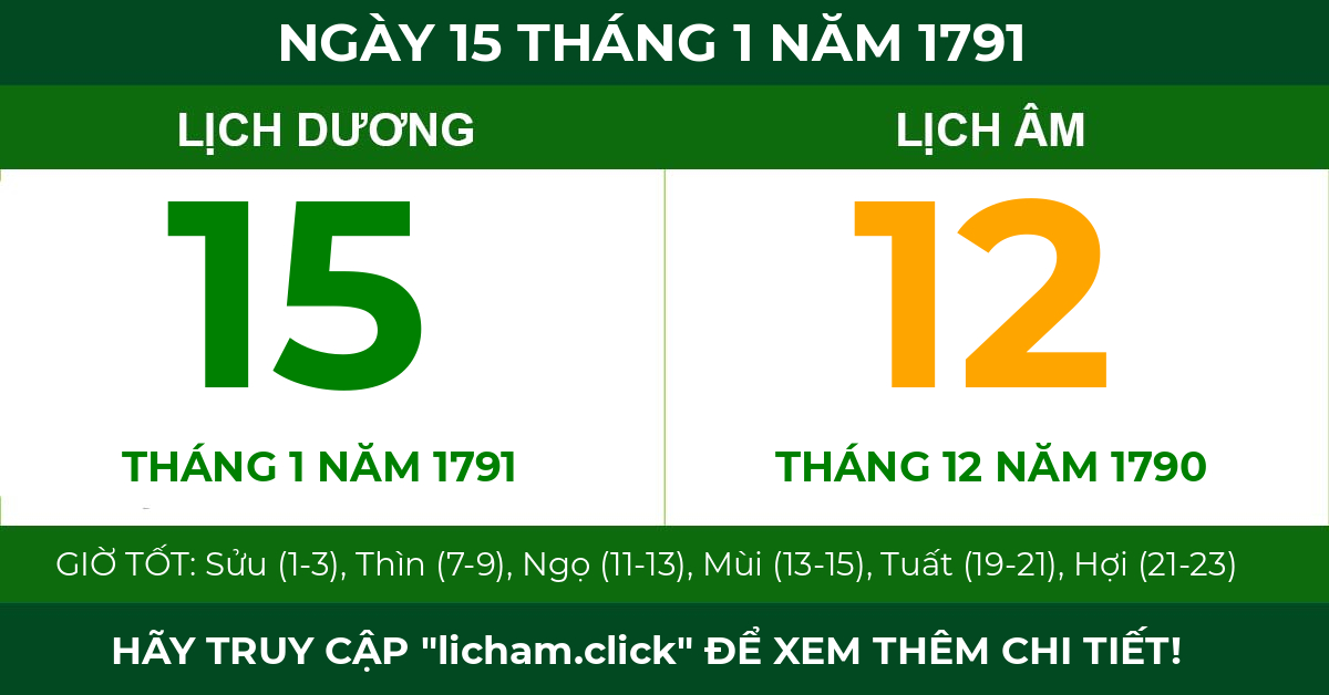 lịch âm ngày 15 tháng 1 năm 1791