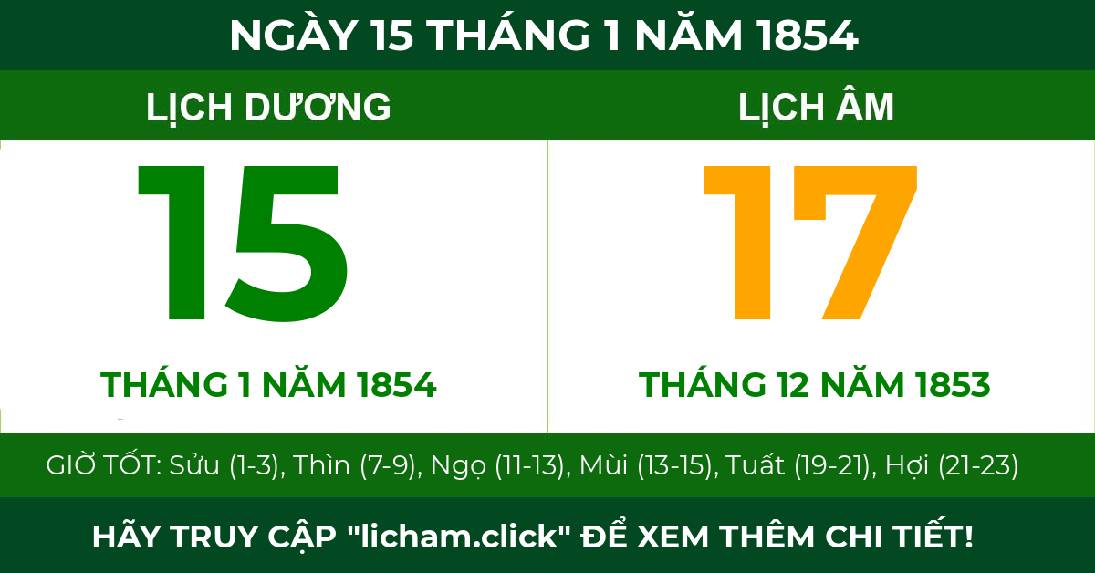 lịch âm ngày 15 tháng 1 năm 1854