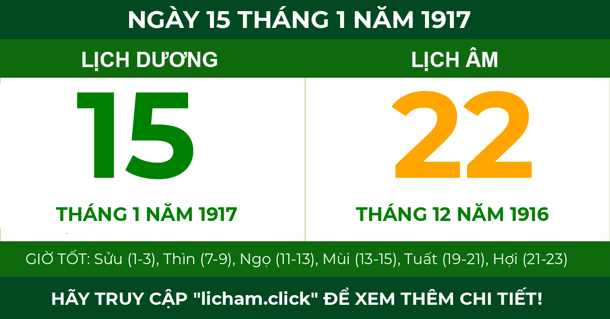 lịch âm ngày 15 tháng 1 năm 1917