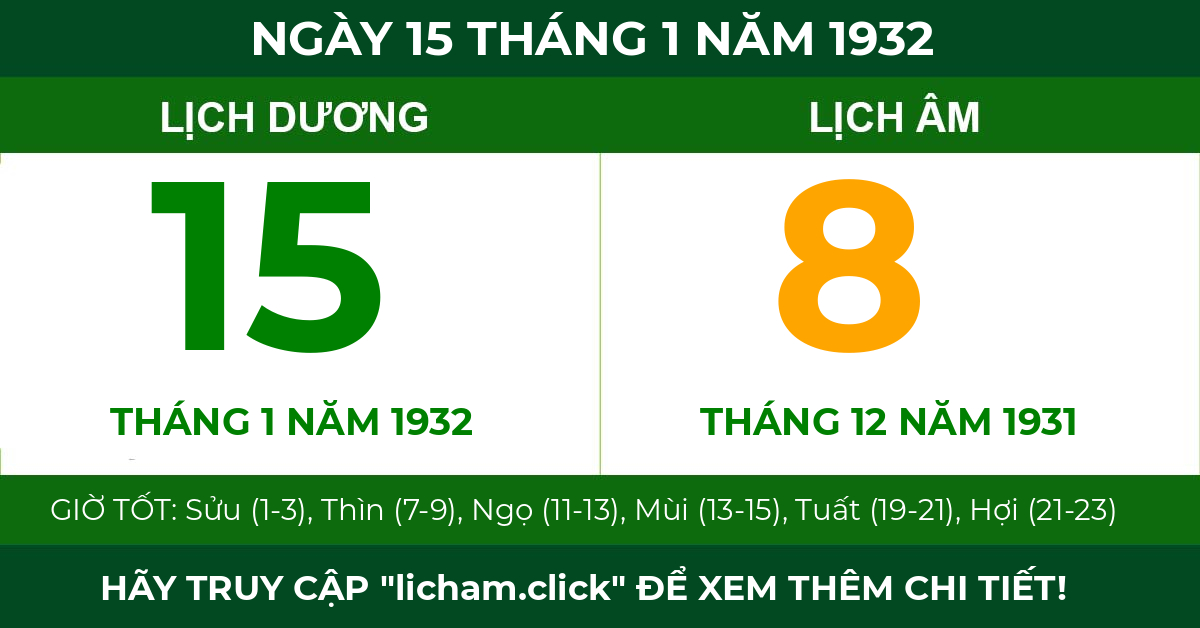lịch âm ngày 15 tháng 1 năm 1932