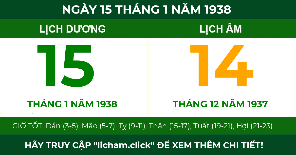 lịch âm ngày 15 tháng 1 năm 1938