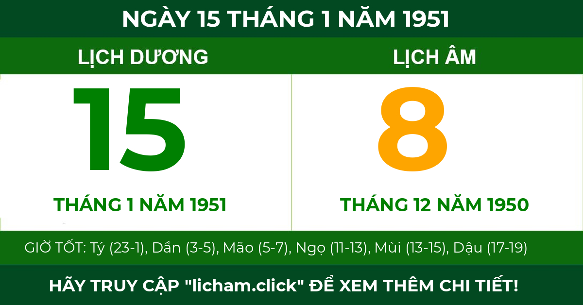 lịch âm ngày 15 tháng 1 năm 1951