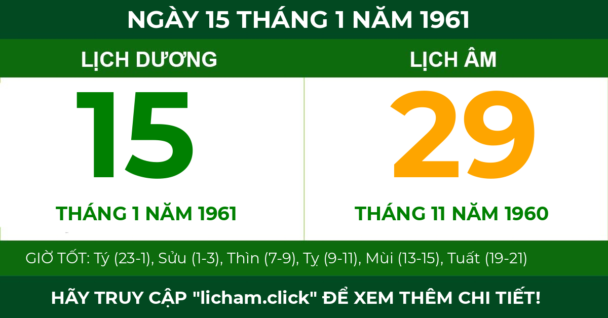 lịch âm ngày 15 tháng 1 năm 1961