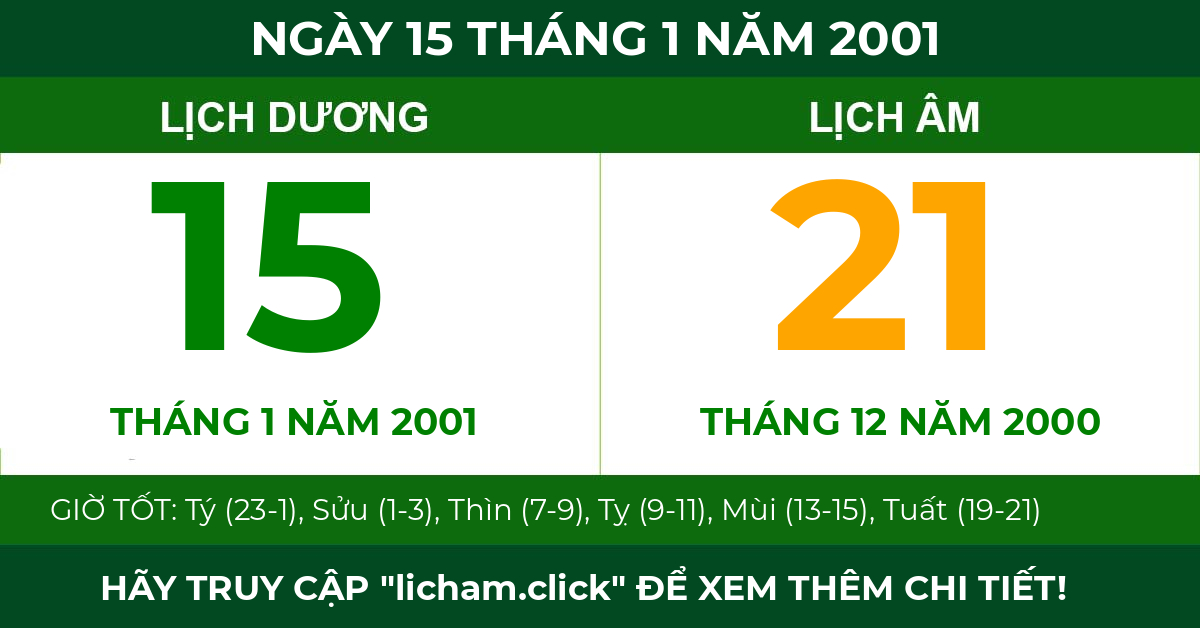 lịch âm ngày 15 tháng 1 năm 2001