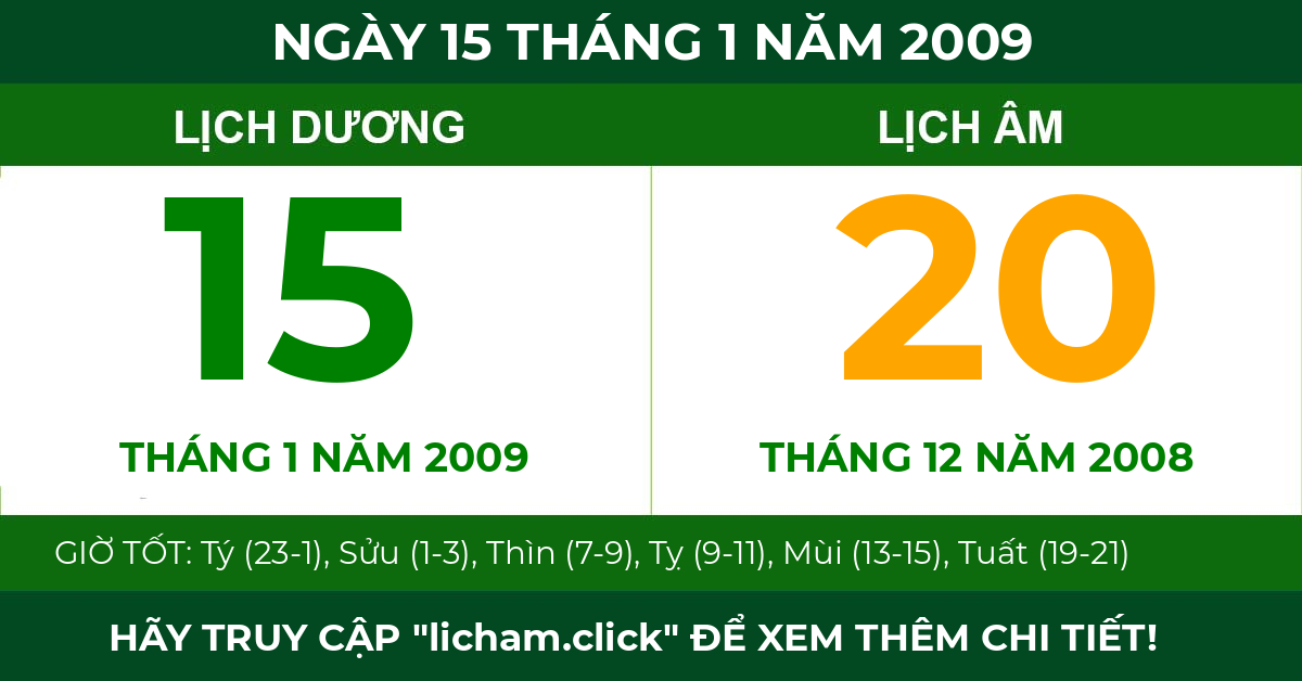 lịch âm ngày 15 tháng 1 năm 2009