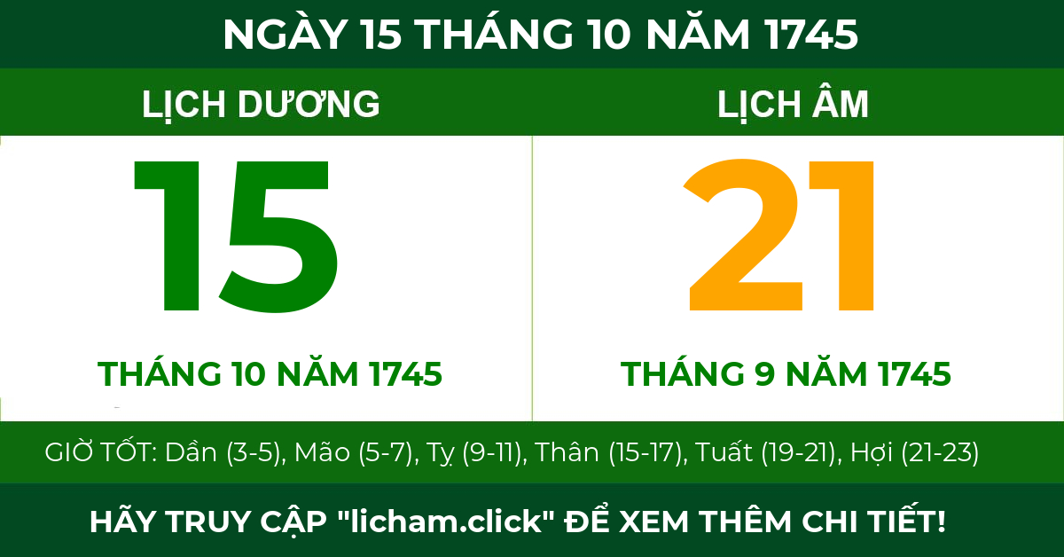 lịch âm ngày 15 tháng 10 năm 1745