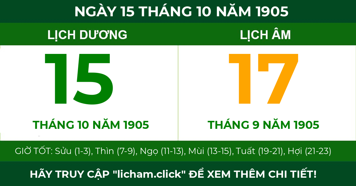 lịch âm ngày 15 tháng 10 năm 1905
