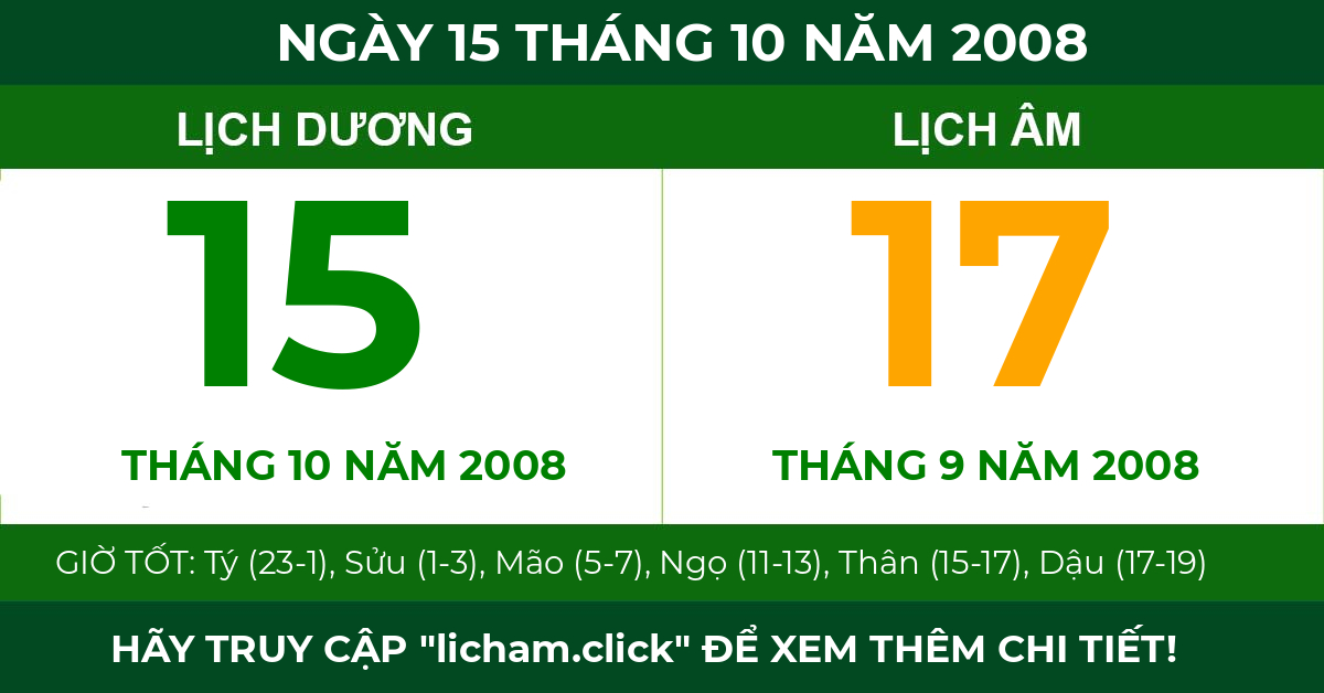lịch âm ngày 15 tháng 10 năm 2008