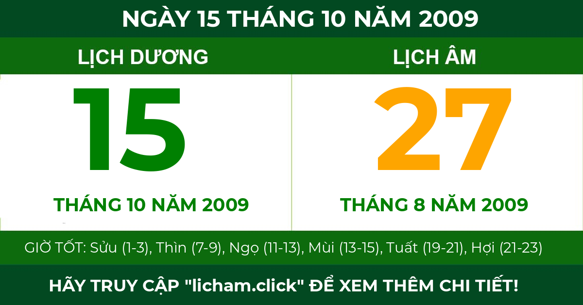lịch âm ngày 15 tháng 10 năm 2009