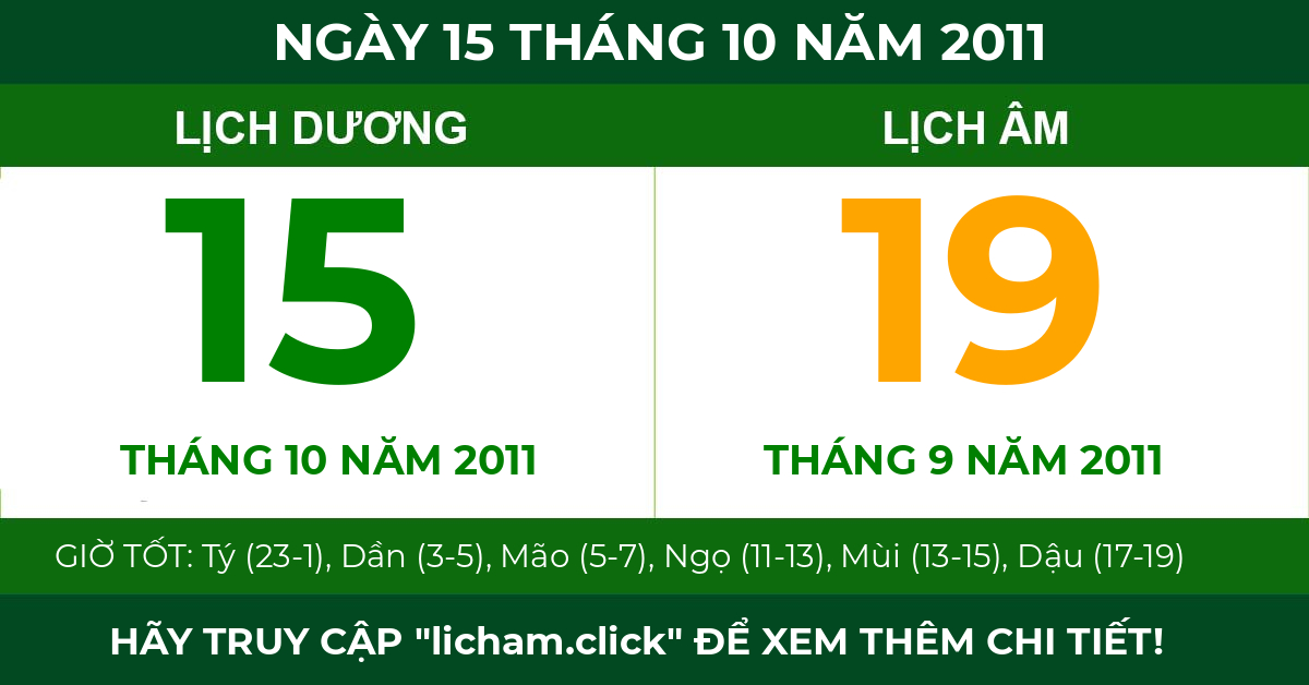 lịch âm ngày 15 tháng 10 năm 2011