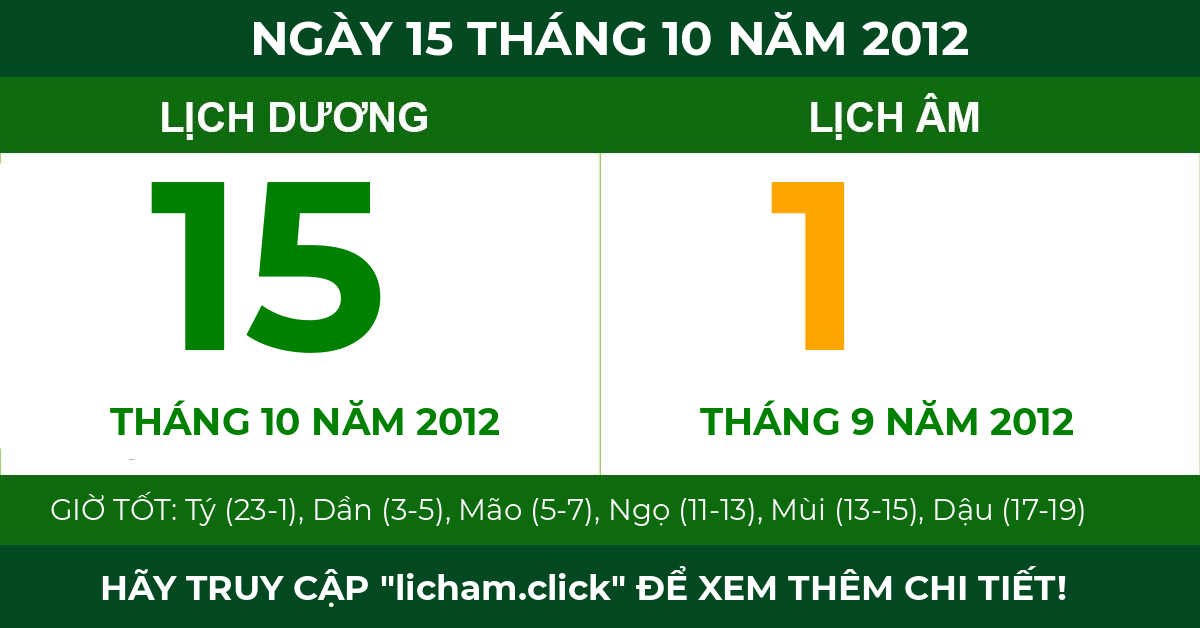 lịch âm ngày 15 tháng 10 năm 2012