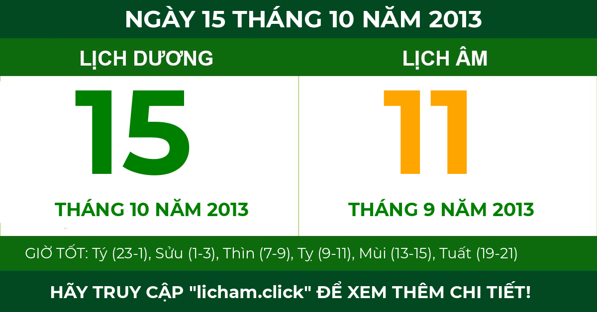 lịch âm ngày 15 tháng 10 năm 2013