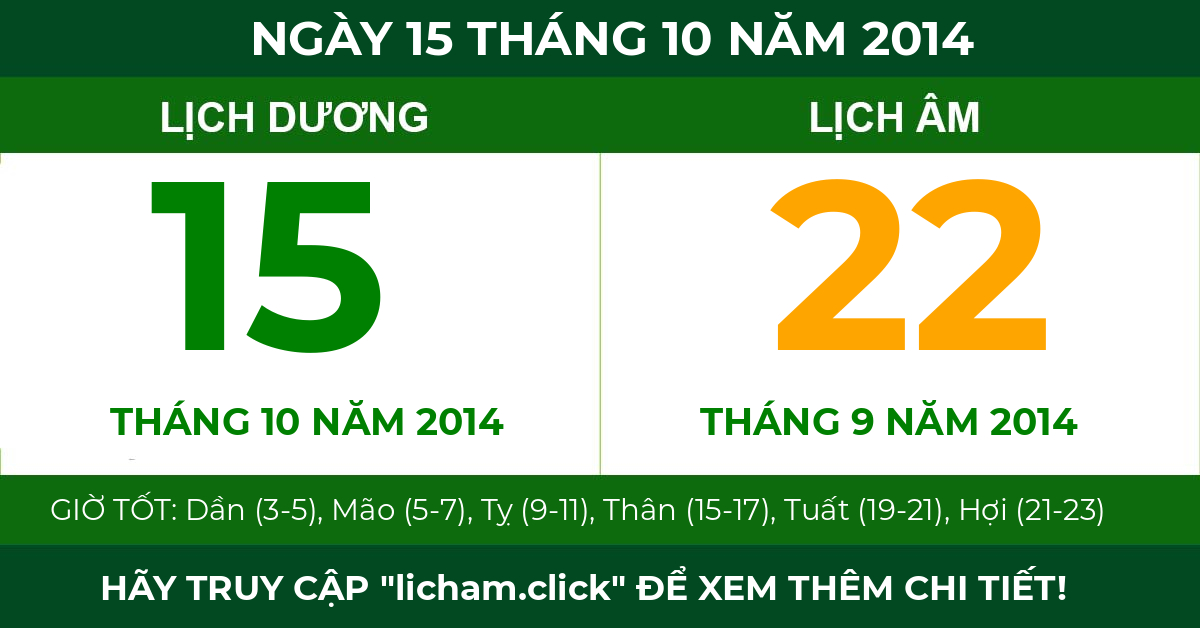 lịch âm ngày 15 tháng 10 năm 2014