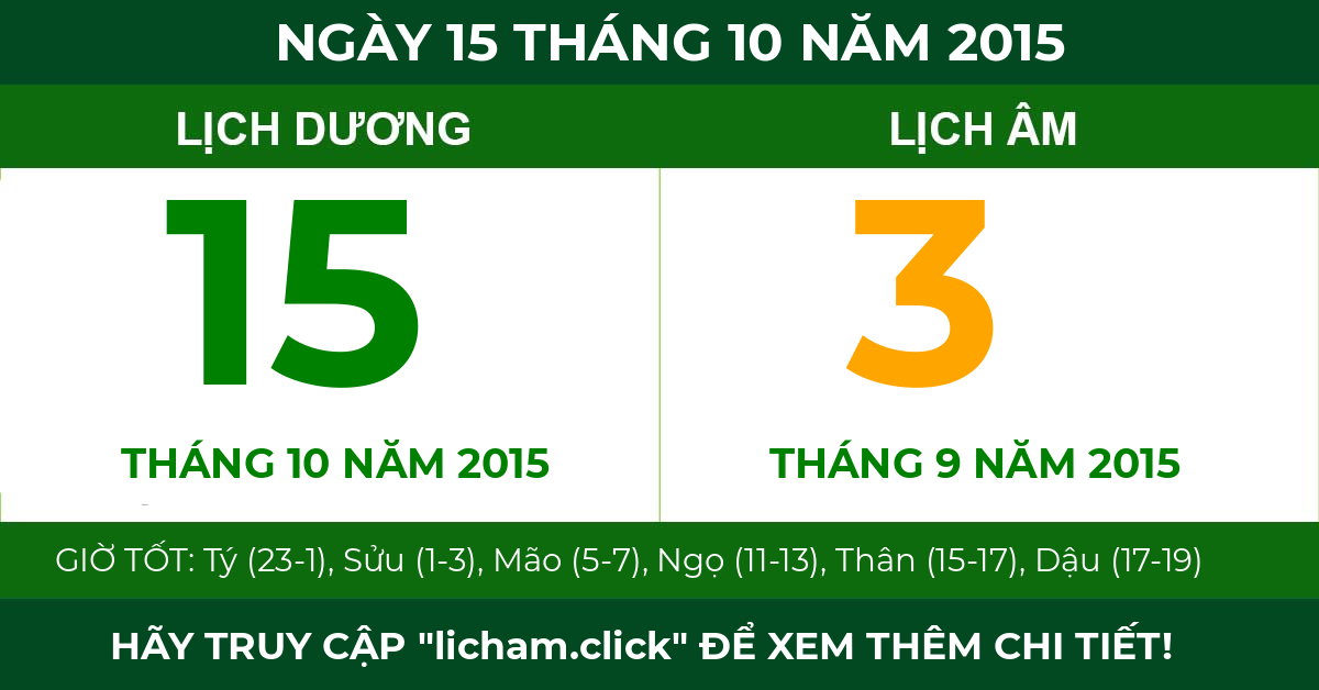lịch âm ngày 15 tháng 10 năm 2015