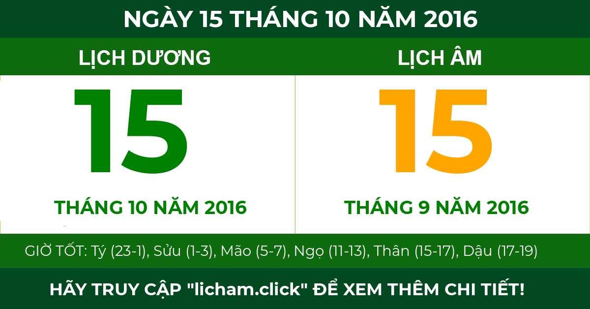 lịch âm ngày 15 tháng 10 năm 2016