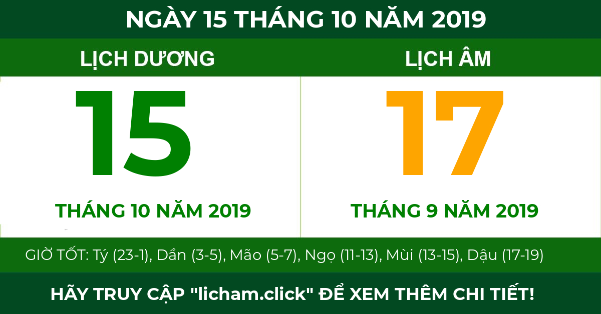 lịch âm ngày 15 tháng 10 năm 2019