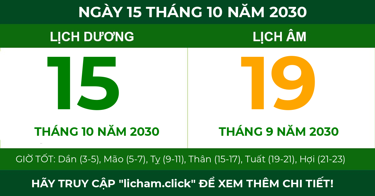 lịch âm ngày 15 tháng 10 năm 2030