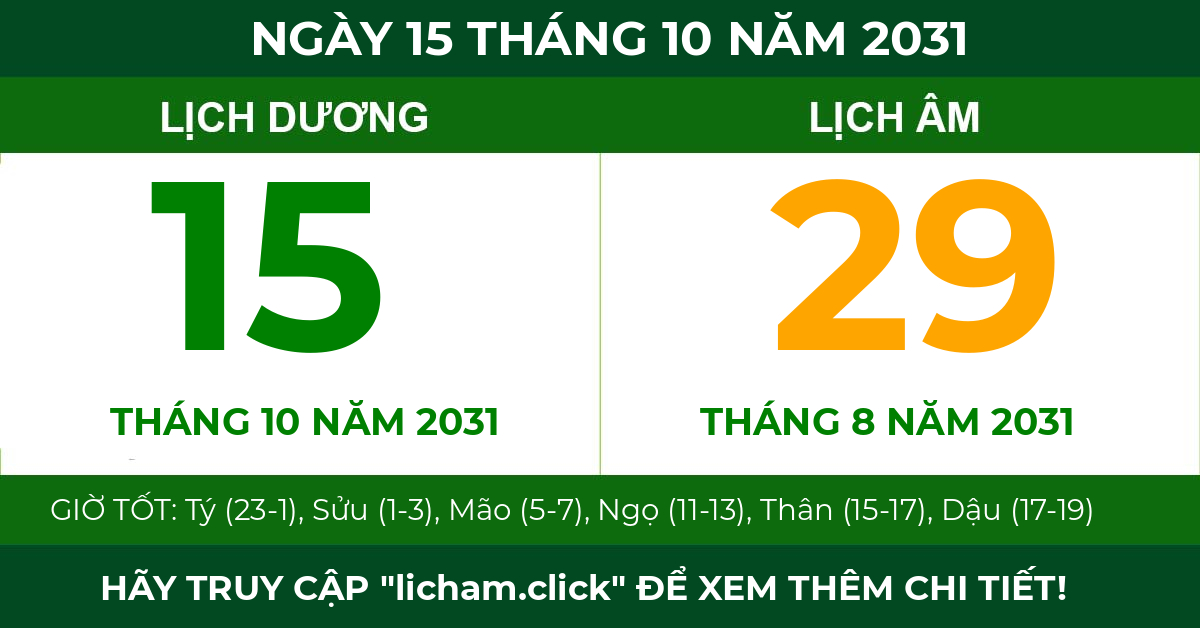 lịch âm ngày 15 tháng 10 năm 2031