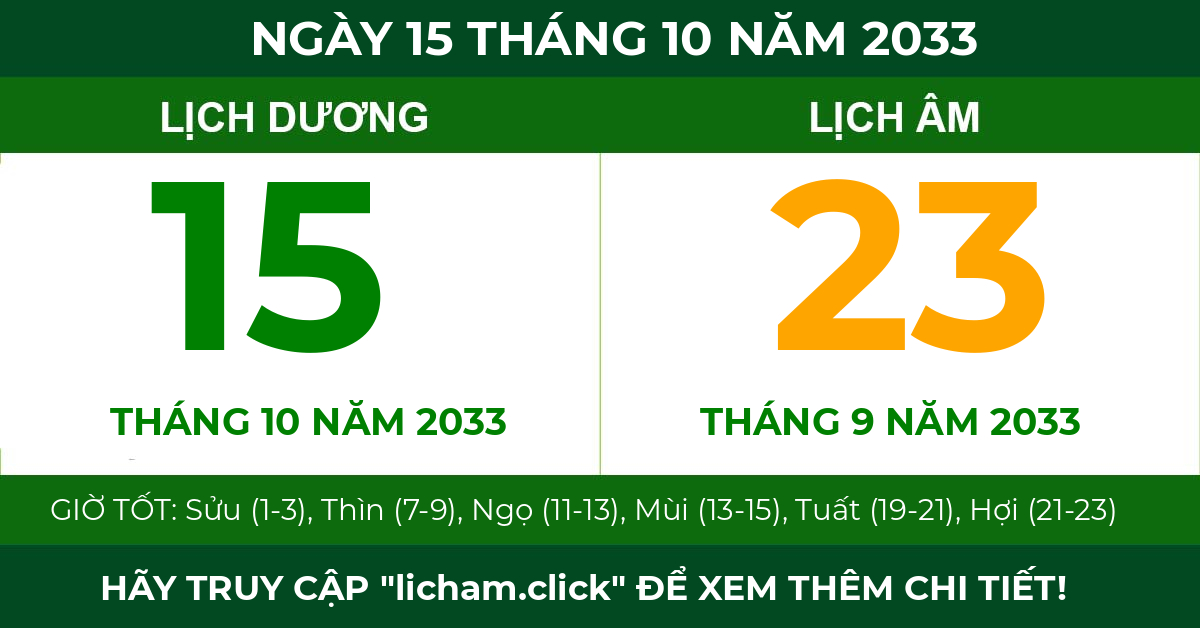 lịch âm ngày 15 tháng 10 năm 2033